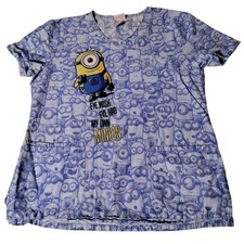Despicable Me Minions All Over Print Scrub Top V Neck Short Sleeve Size M