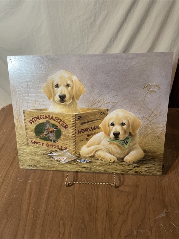 Wingmaster Shot Shells Tin Store Sign w/Lab Puppies, Retro Replica