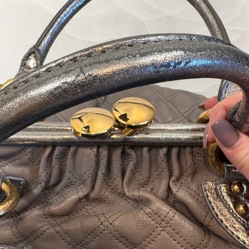 Marc Jacobs Quilted Gray Stam Satchel Bag Gold Accents - Picture 16 of 19