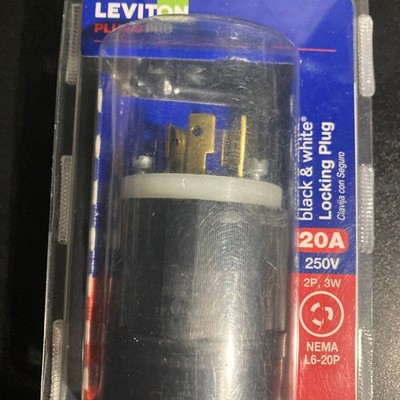 LEVITON Plus+Pro Black & White 20 Amp 250V NEMA L6-20P 2P 3W Locking Plug 