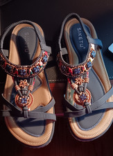 JHFDIOY Women's Summer Rhinestone Slip on Flat Sandals with Elastic Ankle Strap