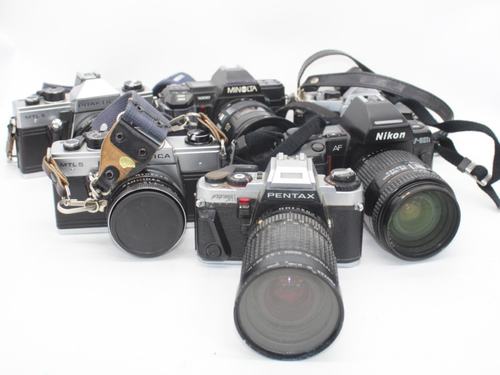 F x6 Vintage Collection Of SLR Film Cameras Inc. Pentax, Praktica MTL-5, Minolta