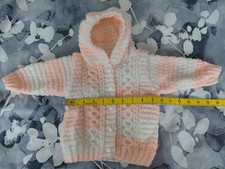 Baby girl's hand knitted cable peach/white marble hooded jacket