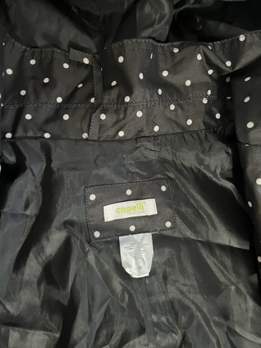 Capelli New York Raincoat Trench Coat Black w/White Polka Dot Button Hood Sz (M) - Picture 9 of 9