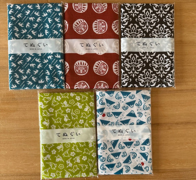 Set of 5 Japanese Tenugui Towels Cotton Cloth Fabrics Daruma Mt. Fuji