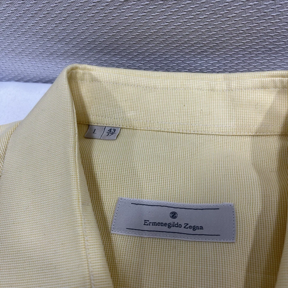 Camisa Ermenegildo Zegna Para Hombre Amarilla 43/17 Abotonada 2x2 Vestido Algodón Superfino Foto 3 de 4
