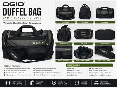 OGIO Duffel Bag Black Green Gym Travel Sports Carry-On Shoulder Strap