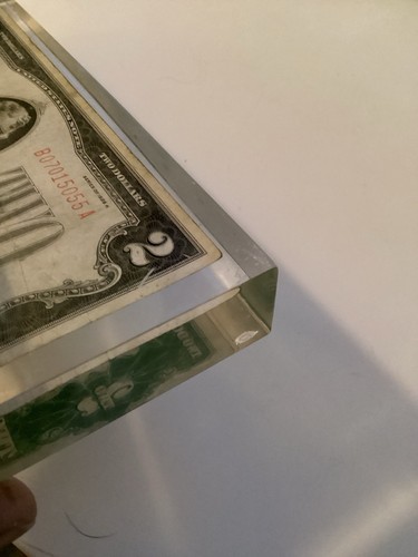 Rare Vintage $2 Two Dollar Bill Encased Incased In Lucite 2$ Series Of 1928 A - Picture 11 of 16