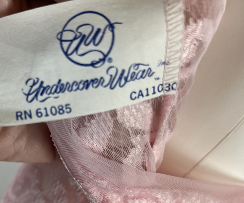 Vintage Undercover Wear Nachthemd Slip Maxikleid Damen L rosa fließend Spitze transparent USA - Bild 10 von 12