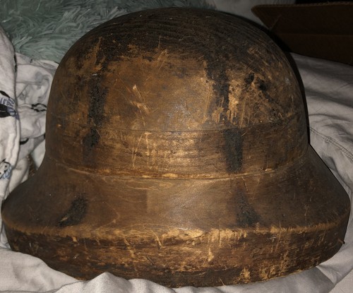 Antique Victorian Pith Helmet Hat Block Form Wooden BIG! Heavy! Millinery Mold