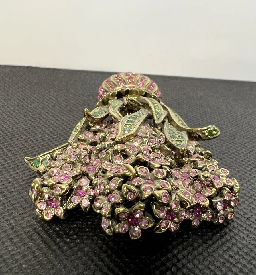 Heidi Daus Pink Flowers In Vase Pin Brooch, Pave, Swarovski Crystals 2.75” Foto 3 de 4