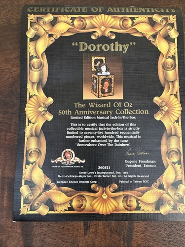 Vtg 1988 Wizard of Oz Dorothy 50th Anniversary Musical Jack in The Box MGM COA - Picture 17 of 20
