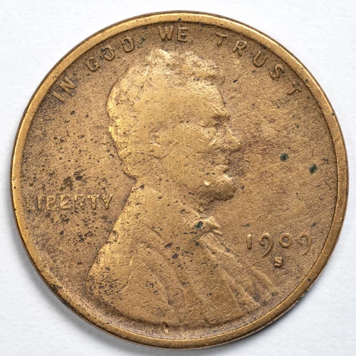 1909-S Lincoln Wheat Penny San Francisco Mint Fine (F) - Environmental Damage