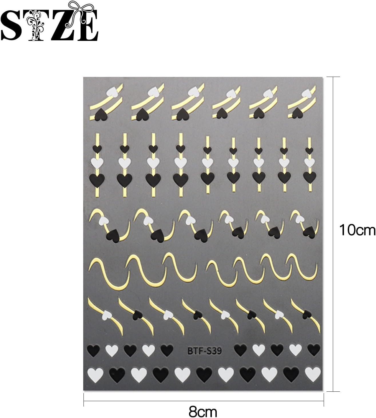 JMEOWIO Nagelsticker Herz Linien Blumen 9 Blatt Nail Art Sticker Selbstklebend N