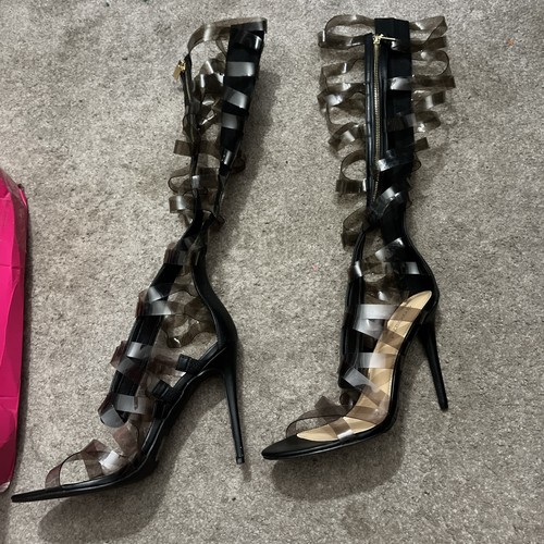 ShoeDazzle Kierstin Clear Gladiator Sandal with Black Heel Size 12