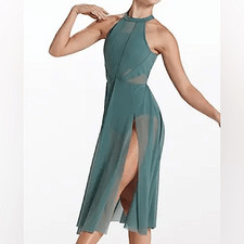 Balera Weissman Dance Costume High Neck Halter Dress Maxi sage green D11656 MA