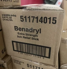 Bulk 24 Benadryl Itch Relief Sticks Insect Mosquito Bites 7-25 Date Wholesale