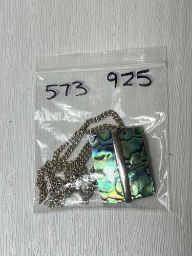 Artisan Rectangle Abalone & Sterling Silver Pendant 12” Drop Chain Necklace 573 - Picture 20 of 20