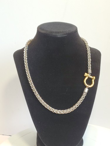 Horseshoe Horse Bit Pendant Wheat Chain Two Tone 18 inch Necklace