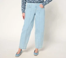 LOGO by Lori Goldstein Regular Indigo Barrel Leg Ankle Jeans Light Wash 2 New