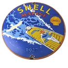 Vintage Shell Gasoline Sign - Marine Boat Porcelain Gas Pump Advertising Sign