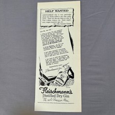 1937 Fleischmanns Distilled Dry Gin Vintage Print Ad Help Wanted Bar Man Cave