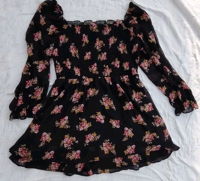 Vtg Y2K 90s Coquette Fairy Dark Floral Mini Babydoll Dress XL Cottage Dainty