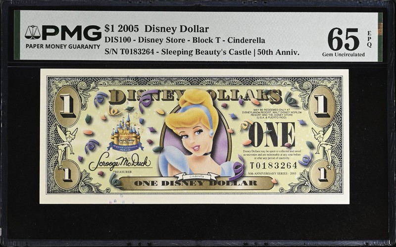 2005 T $1 Disney Dollar Cinderella DIS100 PMG 65EPQ T0183264 POPULAR Note