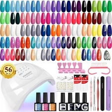 Gel Nail Polish Kit 56 PCS With UV Lamp Light Poly Extension Manicure Tool Set