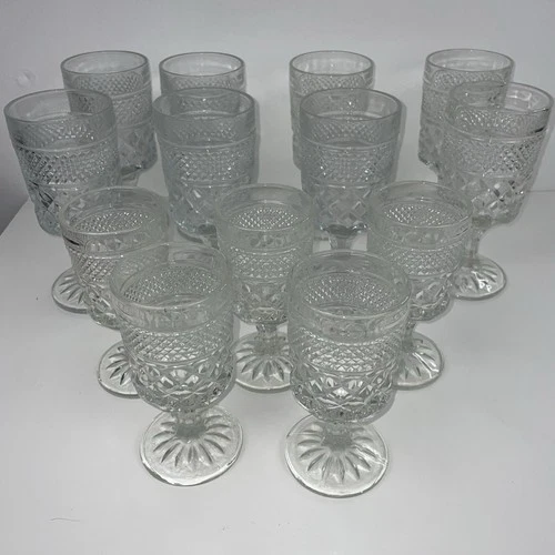 13 Vintage Wexford Water Wine Goblets Clear Glass Anchor Hocking 5x5⅛” + 8x6⅝”