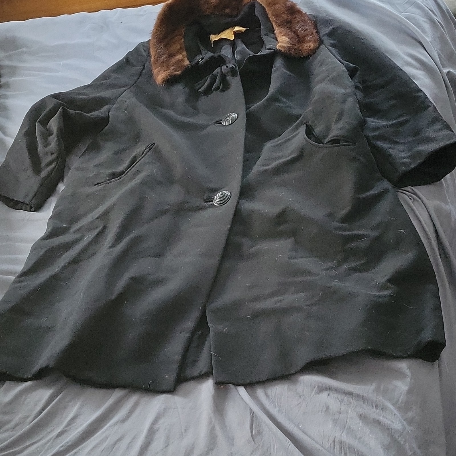 Jordan Marsh Vintage Black Coat with Brown Fur Collar Original