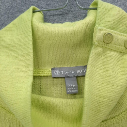 T by Talbots Shirt Womens XL Petite Lime Green Mock Neck Snap Shoulder Ribbed - Picture 2 of 12