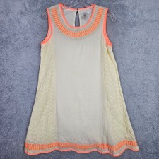 Esley Womens Dress S Beige Boho Hippy A Line Embriodered Eyelet Keyhole Cotton