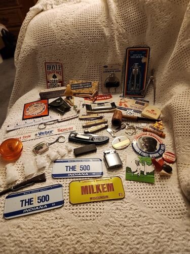Estate Drawer Lot Knives Razors Bike Tags More