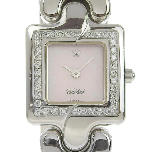 Tabbah Bezel Diamond Watches Pink shellDial Stainless Steel Quartz Analog ...