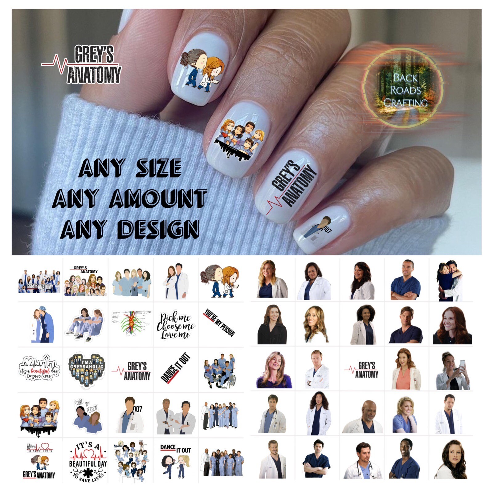 Grey’s Anatomy Waterslide Nail Decals Set Of 50  Instructions & Bonus
