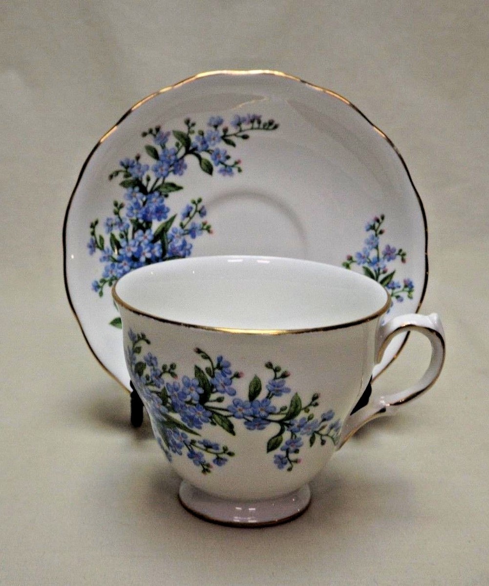 Queen Anne Bone China Forget-Me-Not Footed Tea Cup and Saucer