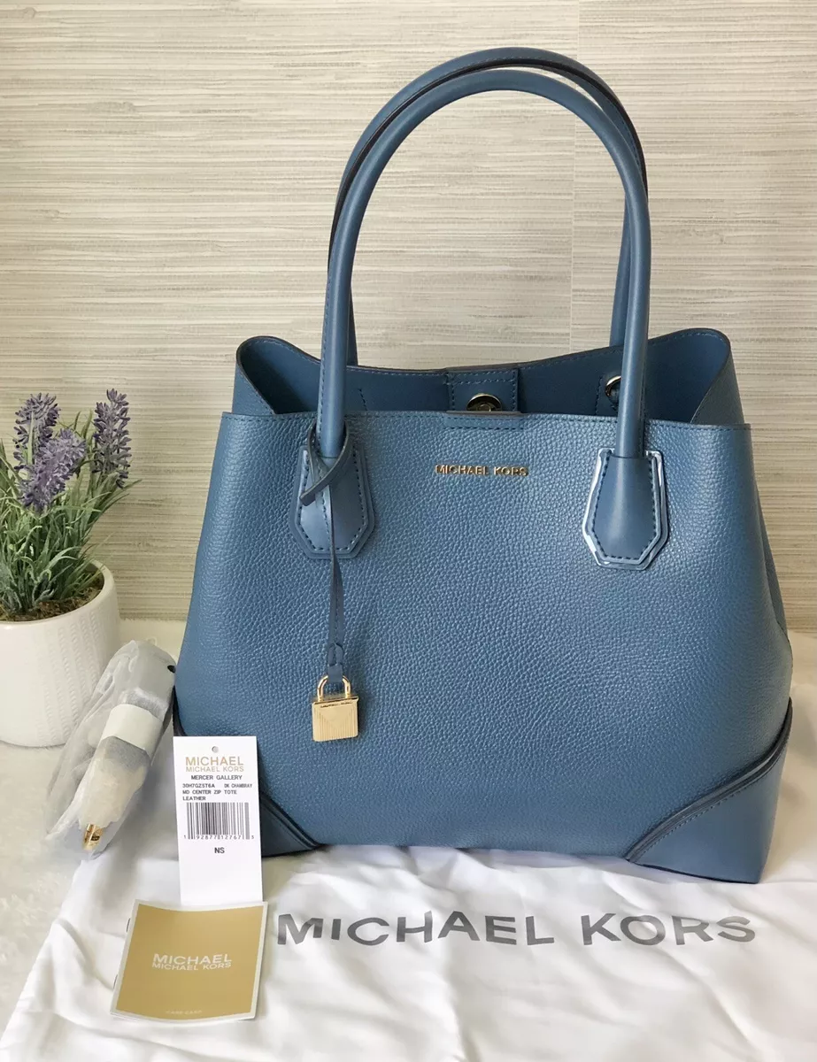 Michael Kors Mercer Gallery Medium Leather Satchel NWT DK CHAMBRAY