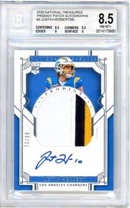 2020 National Treasures JUSTIN HERBERT /99 Prodigy Rookie Patch Auto BGS 8.5/10