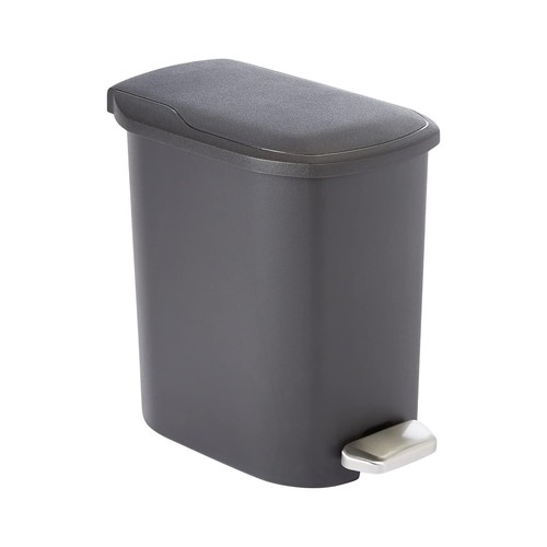 Compact Bathroom Trash Can, Removable Bucket, Steel Pedal, 6L, Black