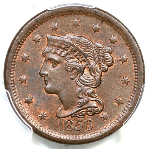 1856 N-14 PCGS MS 64 BN Braided Hair Large Cent Coin 1c - Picture 1 of 3