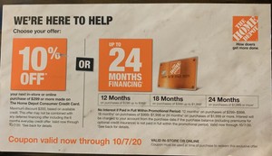 Home Depot Coupon - 10% Off OR Up To 24 Months Financing ...
