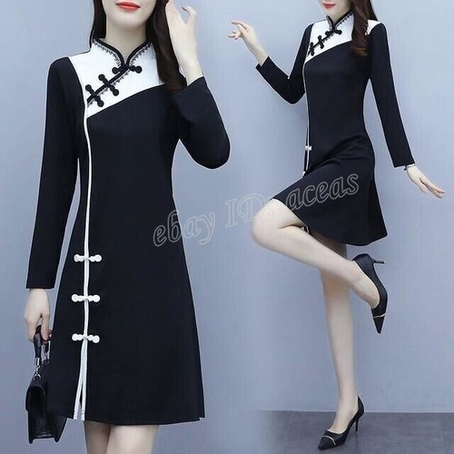 Qipao Women Long Sleeve Chinese Dress Hanfu Cheongsam Orientale Traditional - Picture 6 of 8