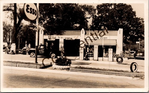 Real Photo Dean's Esso Gas Station Pumps Truck Laurinburg NC Carolina RPPC O186 - Picture 1 of 4