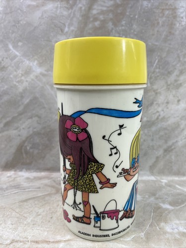 Vintage Aladdin Hippie Flower Girl Thermos Safety Sealed - Picture 4 of 13