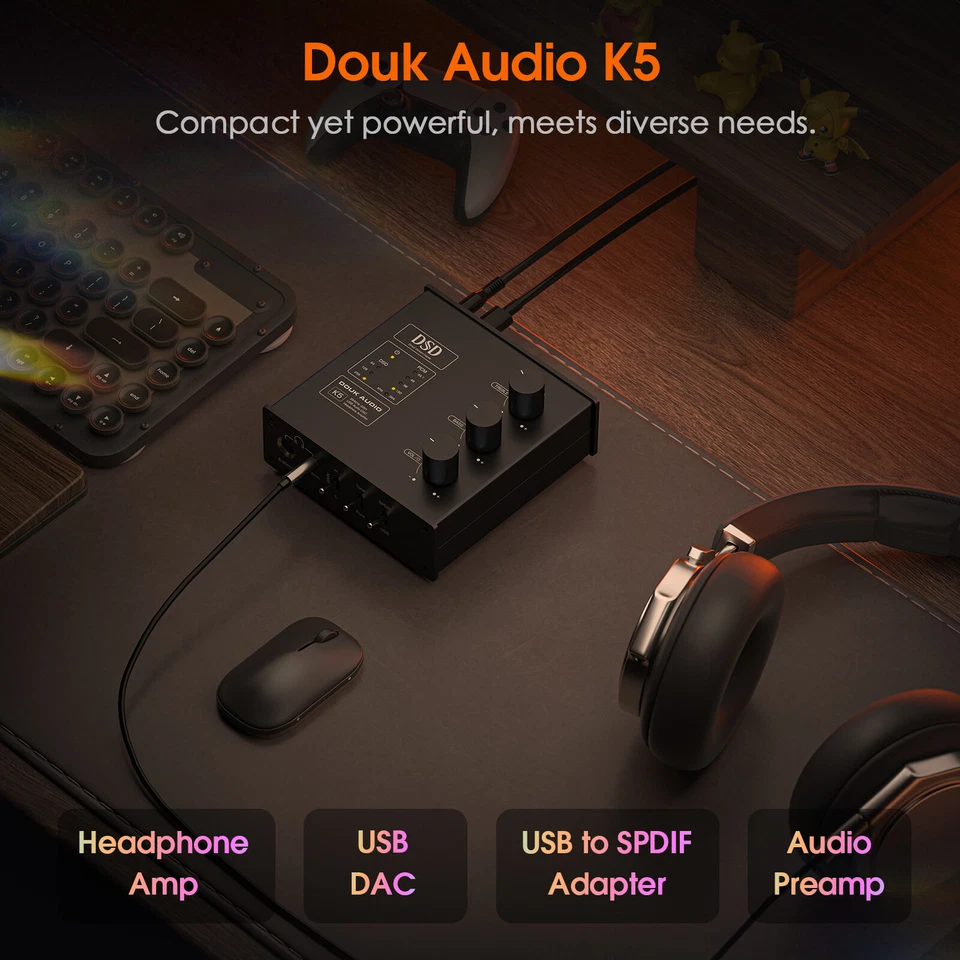 Douk Audio K5 USB DAC Headphone Amplifier OPT Digital to Analog Converter DSD256 - Image 3 of 4