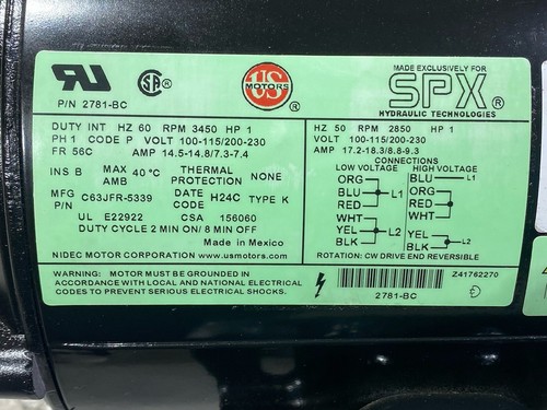 Motore elettrico SPX Stone 2781-BC, 1HP, 1PH, 115/230V, motore climatizzatore per idraulico - Foto 2 di 7
