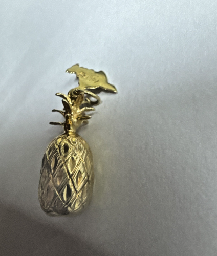 14K Gold HAWAII PINEAPPLE Charm Pendant Island Map Tag 3D Vintage CREA 3.7 Grams - Picture 4 of 17