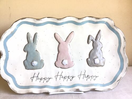Mudpie Easter Hoppy Bunny Rabbit Scalloped Edge Stoneware Serving Platter - Picture 2 of 5