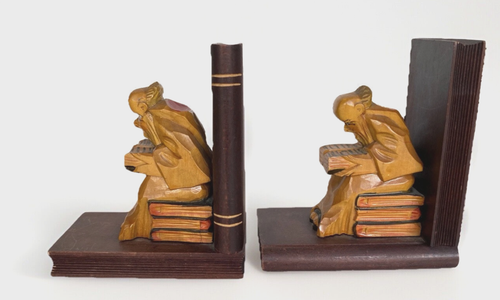 Pair of Hand Carved Wooden Bookends, Monks Germany, 6-3/4" Tall - Picture 5 of 14